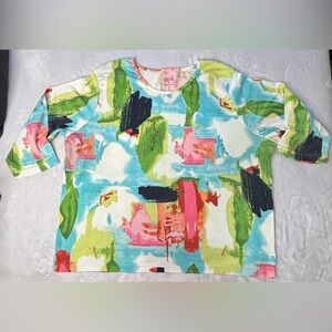 Abstract Brushstroke Short Sleeve Top in Multicolor